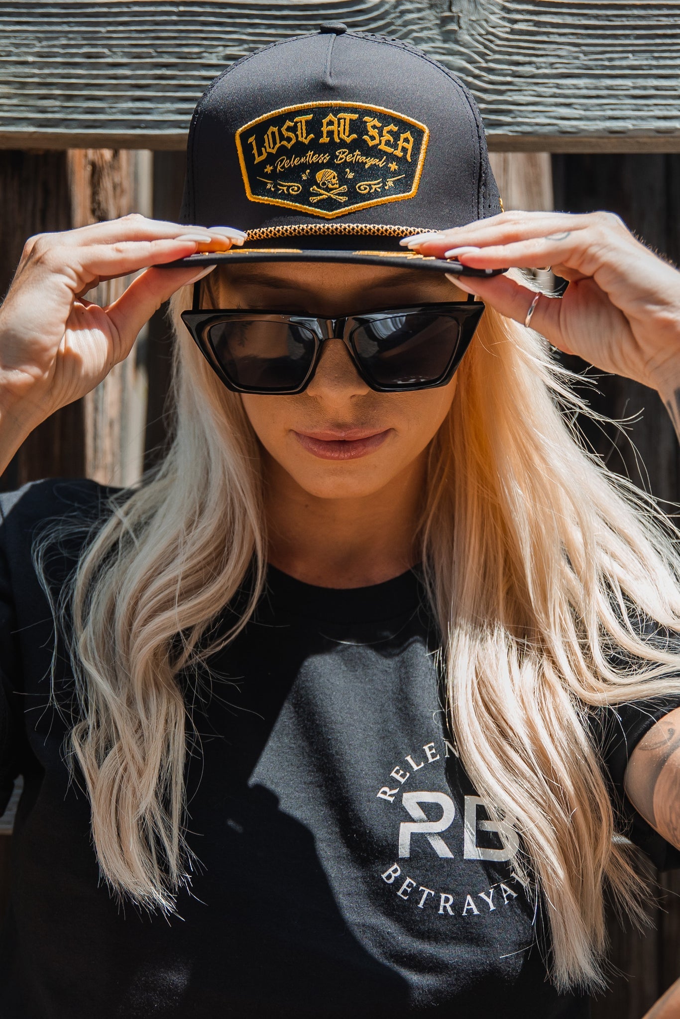 relentless betrayal - lost at sea water resistant snapback on model