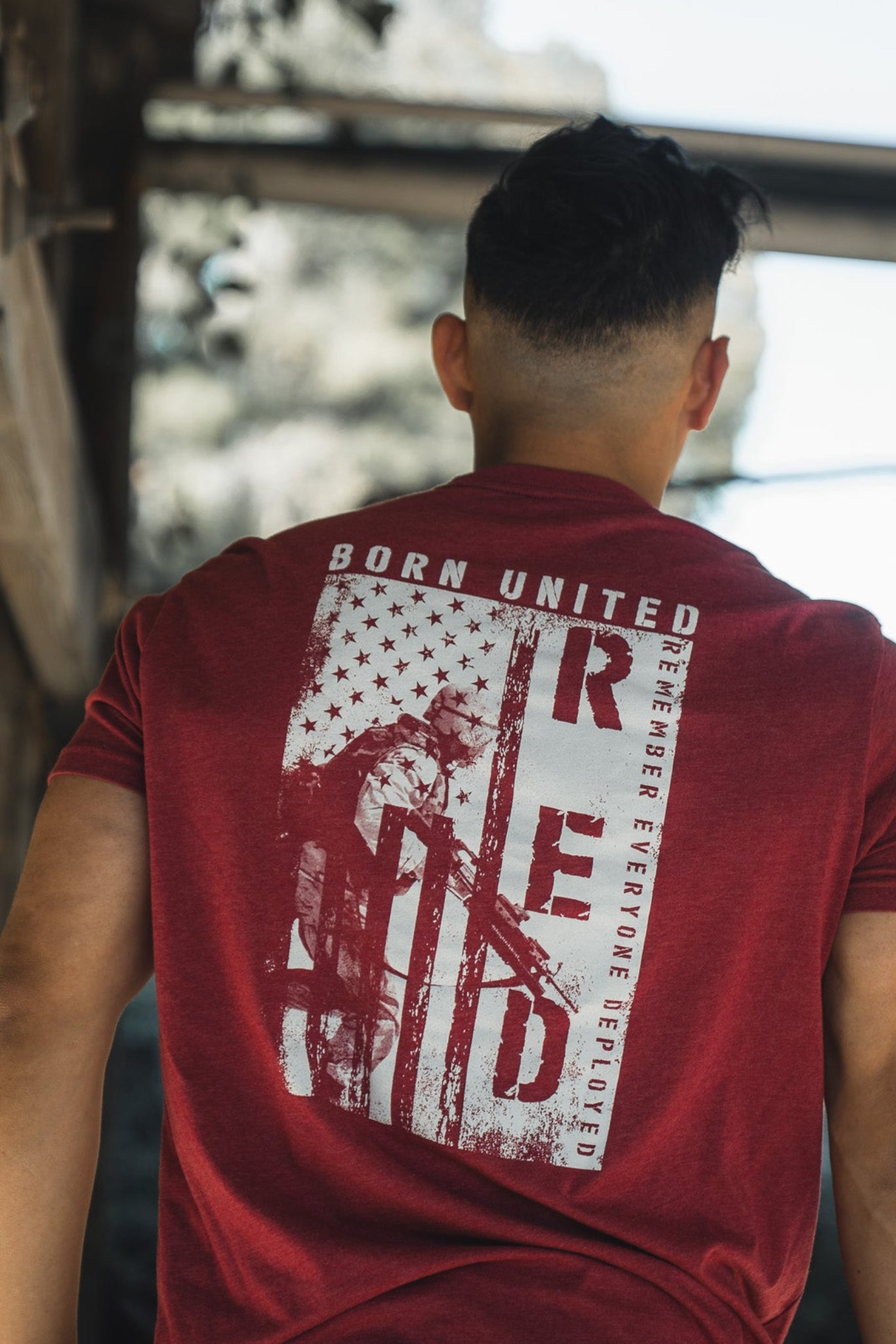 born united - remember everyone deployed tee shirt on model