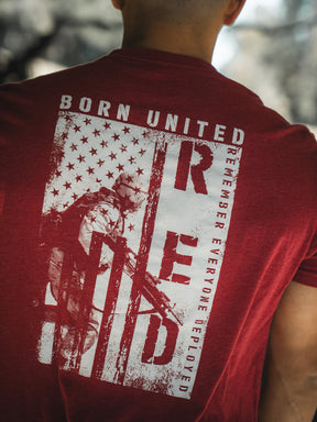 born united - r.e.d. friday t-shirt back on model