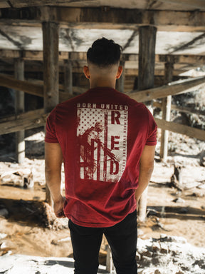 born united - r.e.d. friday tee shirt back on model