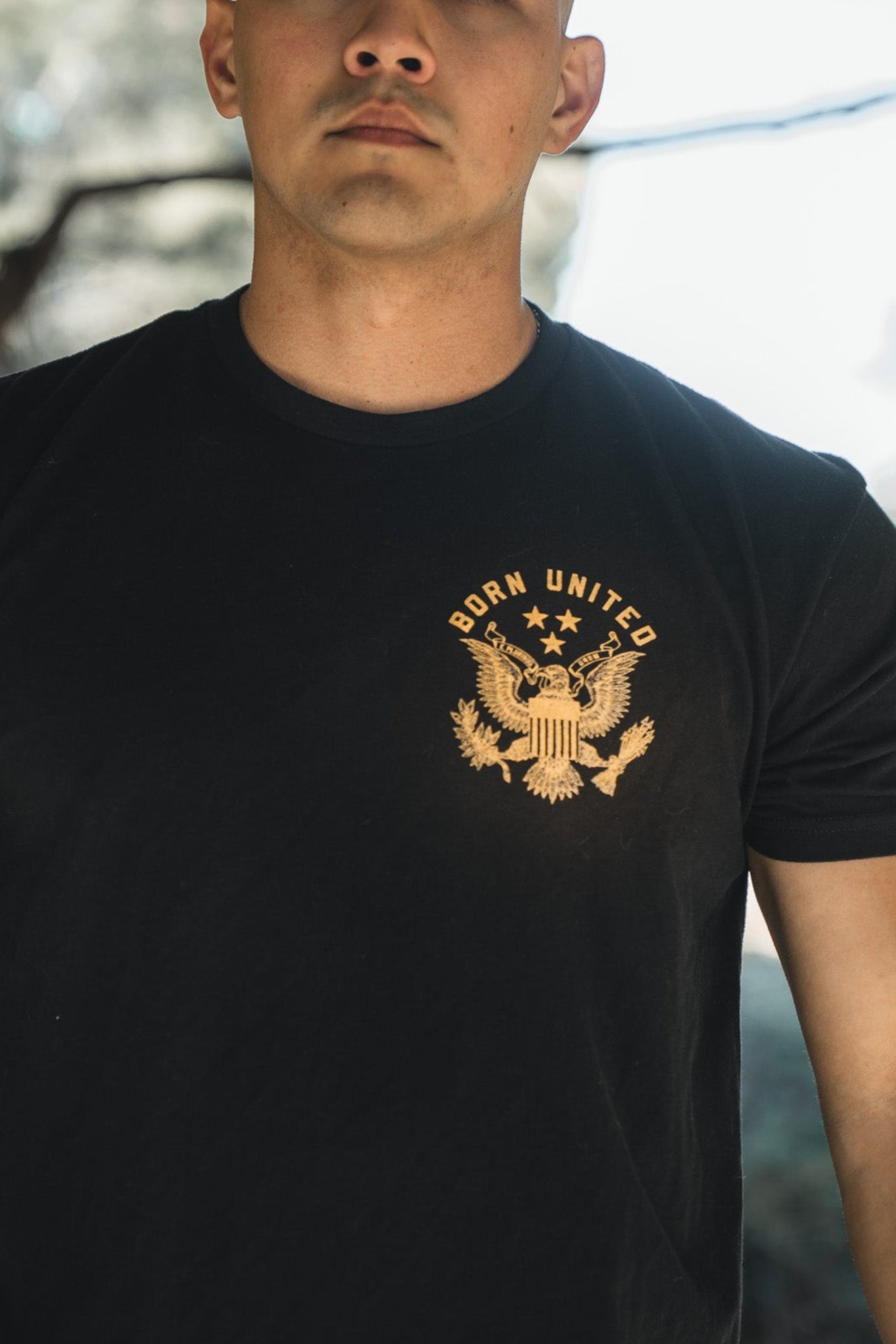 born united - e pluribus unum t-shirt front on model