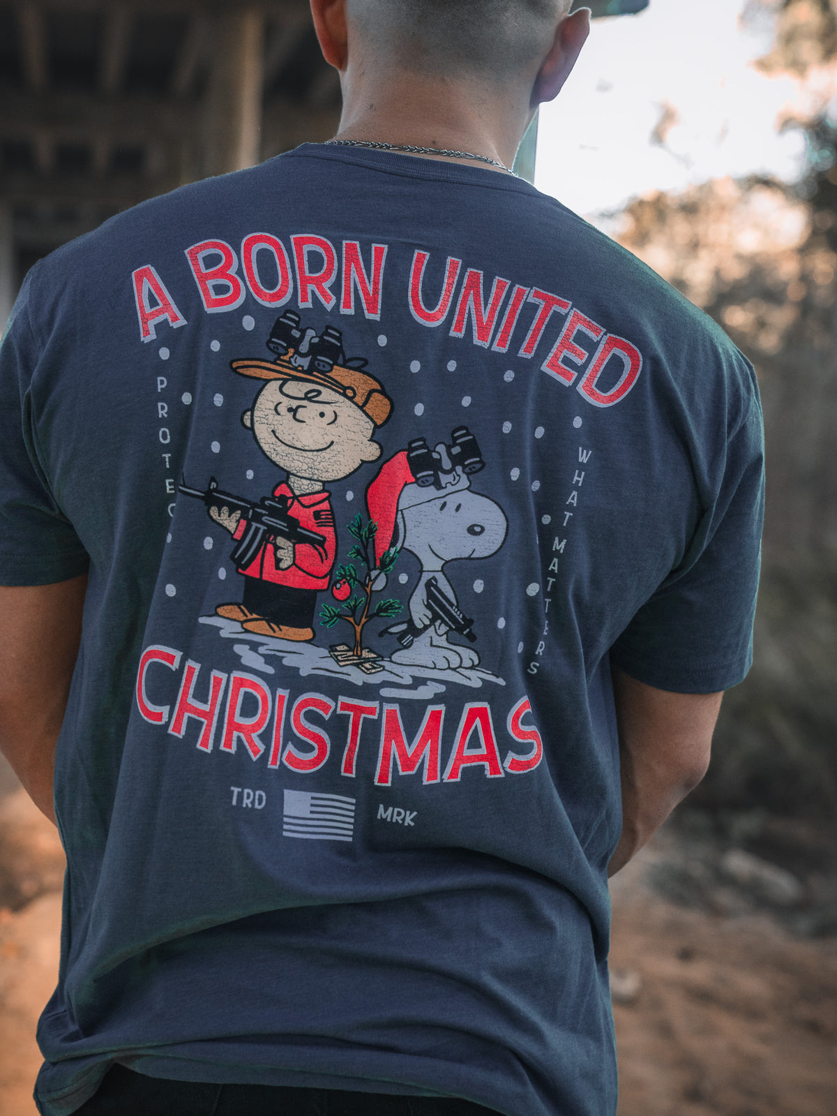 born united - a gnarly brown christmas t-shirt back on model