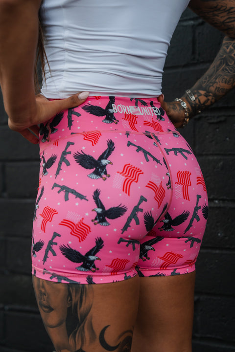 Women's High-Waisted Seamless Front Compression Training Shorts | Pink Victory