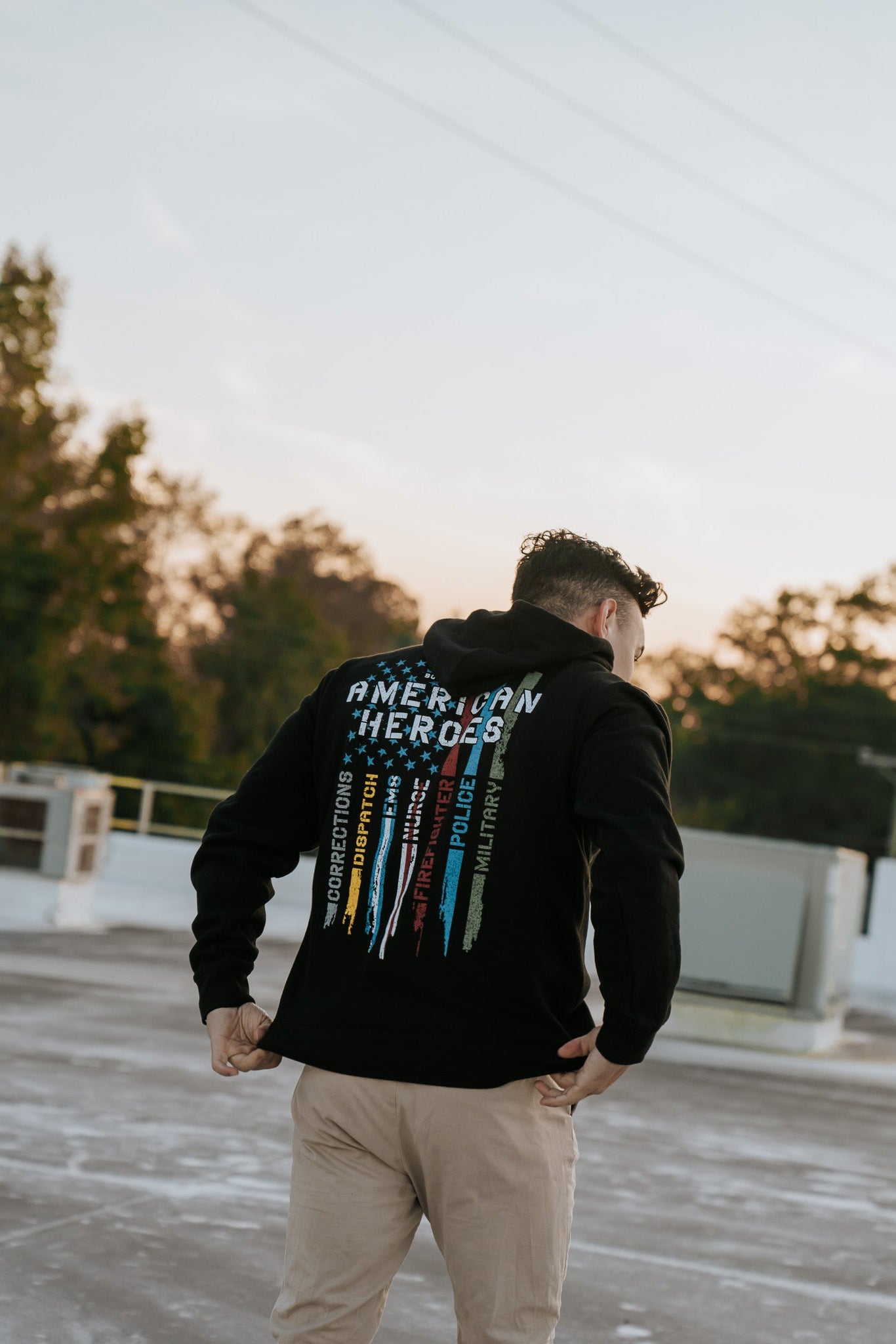 born united - american heroes flag hooded sweatshirt on model