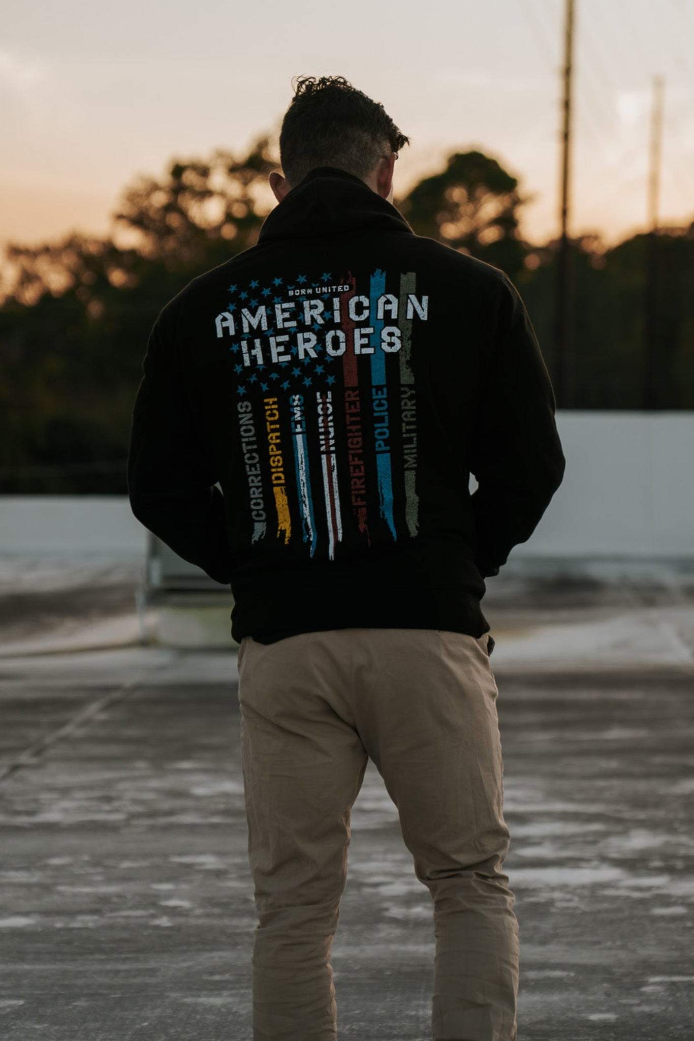 born united - american heroes hoodie back on model