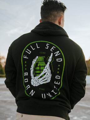 born united - full send hoodie back on model