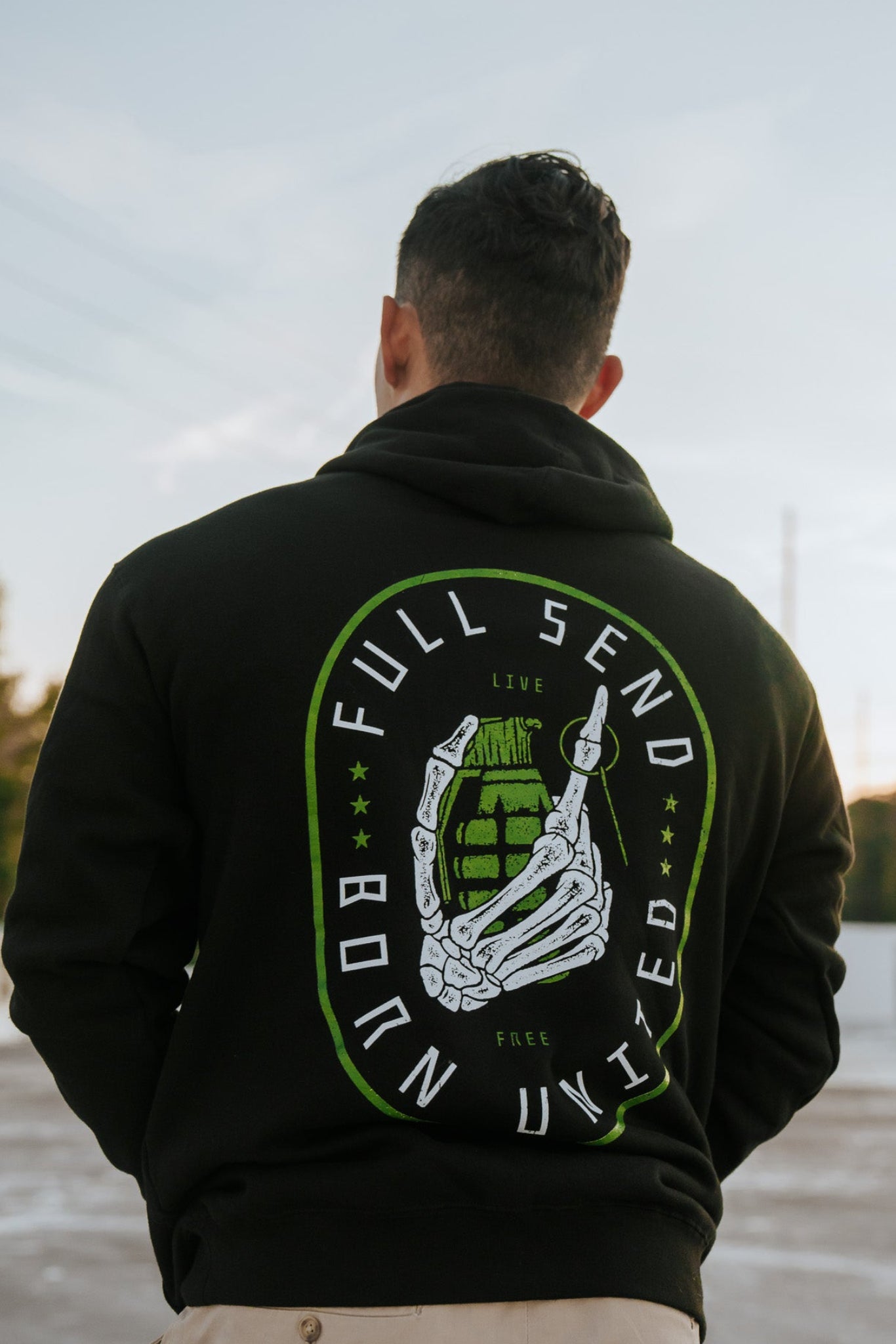 born united - full send hooded sweatshirt back on model