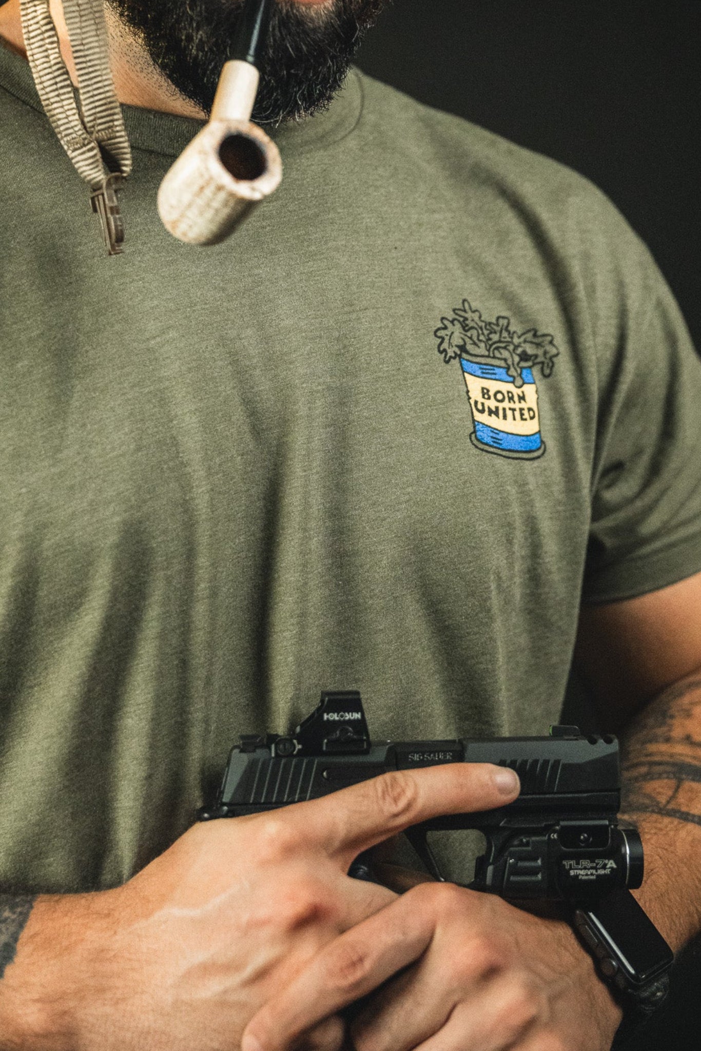 born united - popeye tee front on men's model