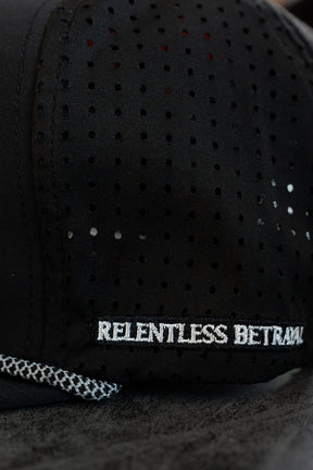 relentless betrayal - sink or swim blackout pvc snapback logo detail