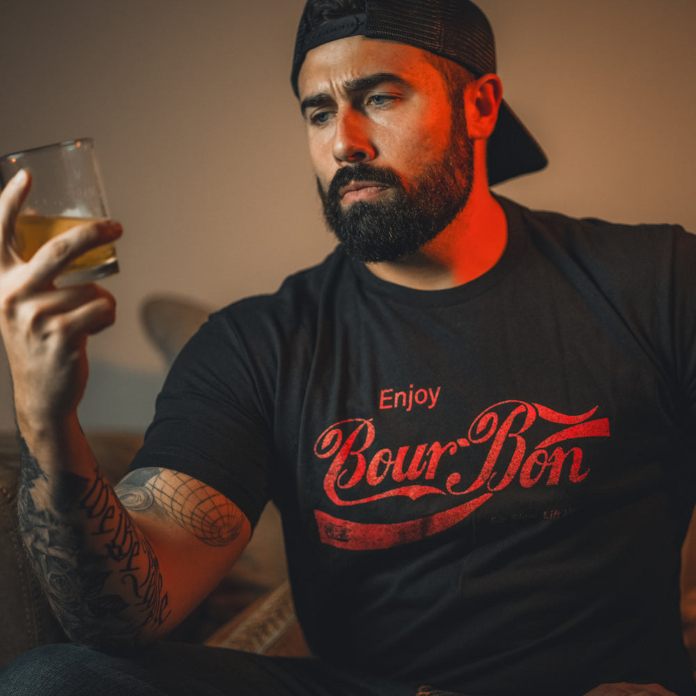 tango charlie - bourbon black t-shirt on model