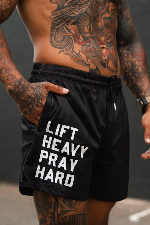 Men's Mesh Lifestyle Shorts | 5.5"- Lift Heavy Pray Hard Black