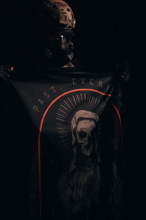 born united - saints and sinners flag held by model