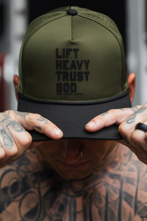 Lift Heavy. Trust God. Hydro - OD Green Snapback Hat
