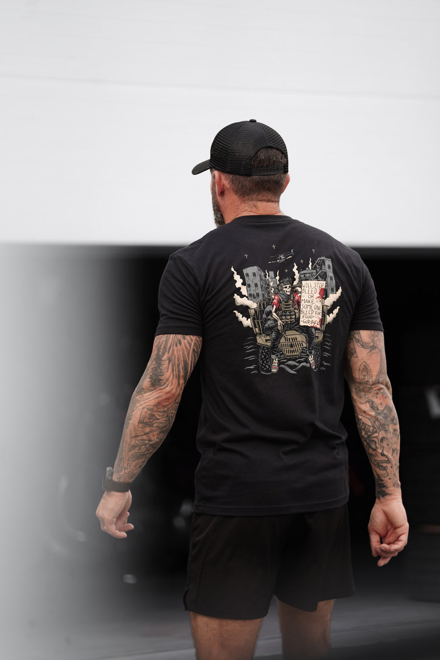 savage tacticians - mercenary tee shirt back on model