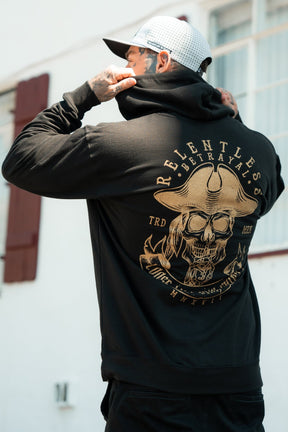 relentless betrayal - loose lips sink ships gold foil hoodie