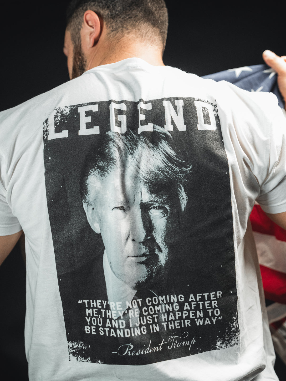 born united - legend president trump t-shirt on model