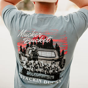 mucker bucket - stackin' ducks tee shirt back on model