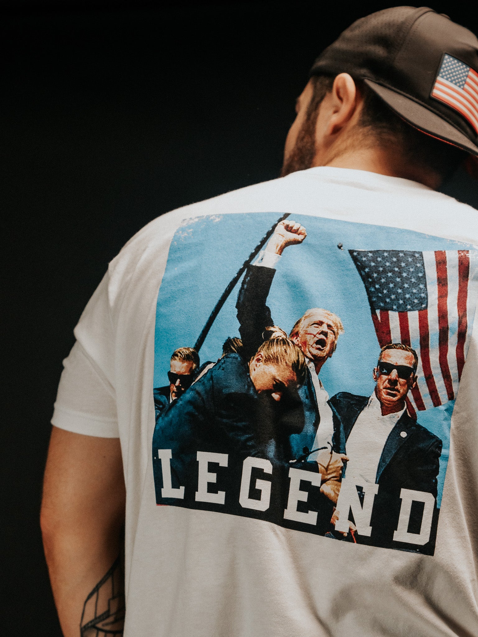 born united - forever legend white trump t-shirt on model