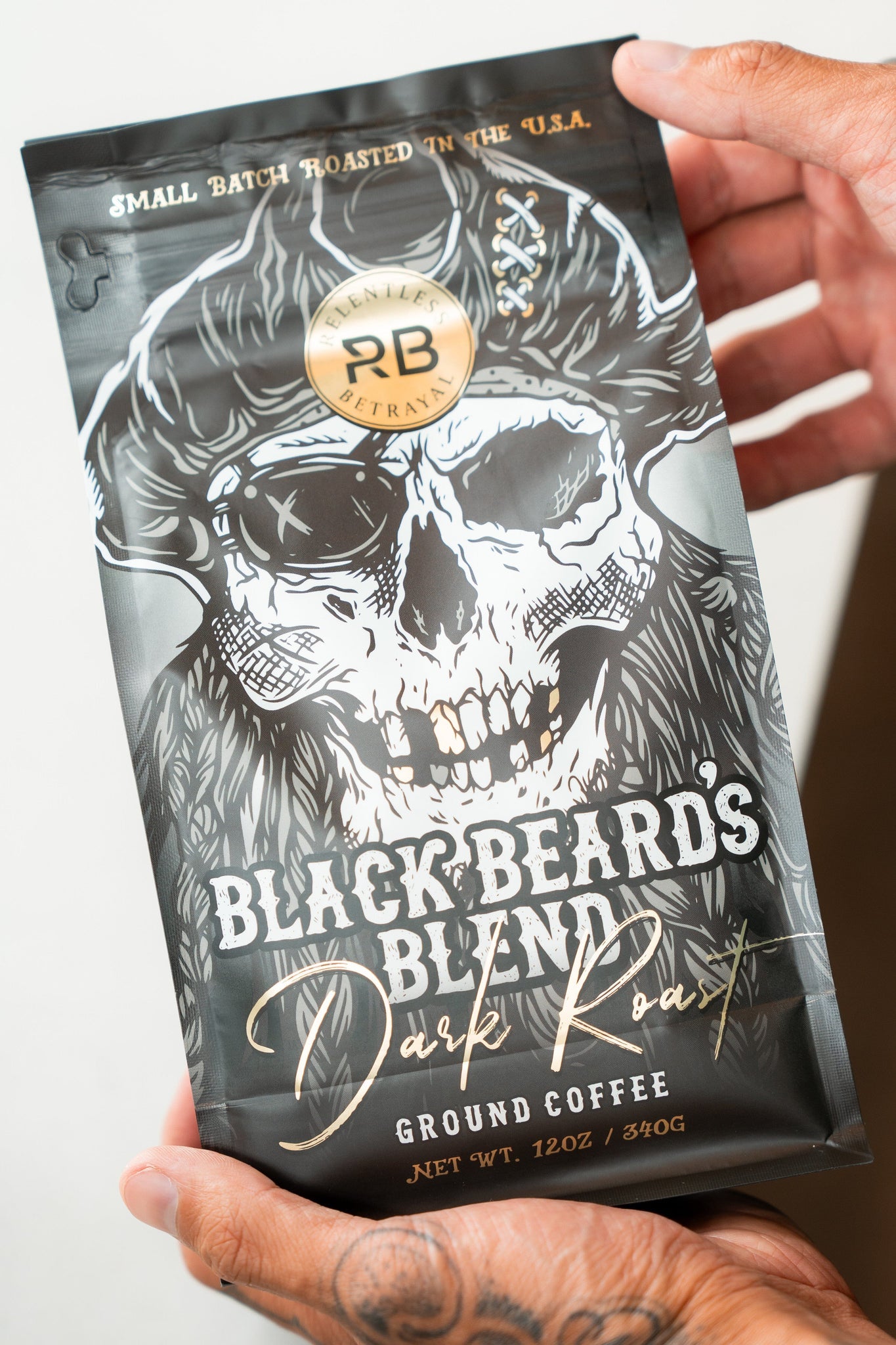 relentless betrayal - blackbeard's blend dark roast coffee