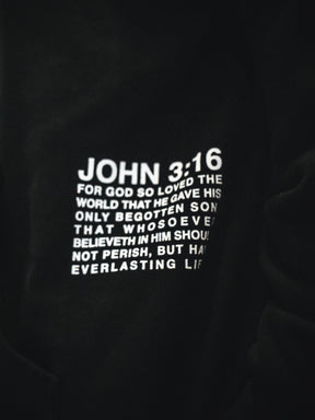 The Jesus Saves Hoodie by 13th features bold white "FOR GOD SO LOVED THE WORLD..." text from John 3:16—an inspiring Black Christian faith hoodie perfect for daily wear.