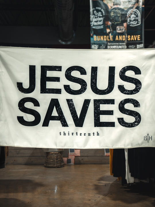 Jesus Saves Flag - Ivory