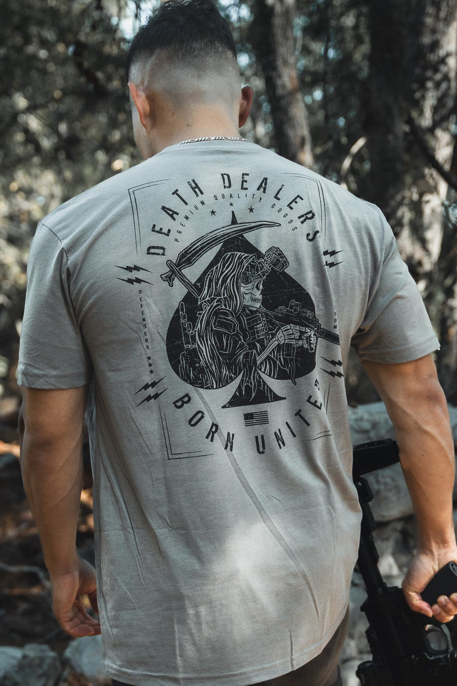 born united - death dealers t-shirt on model