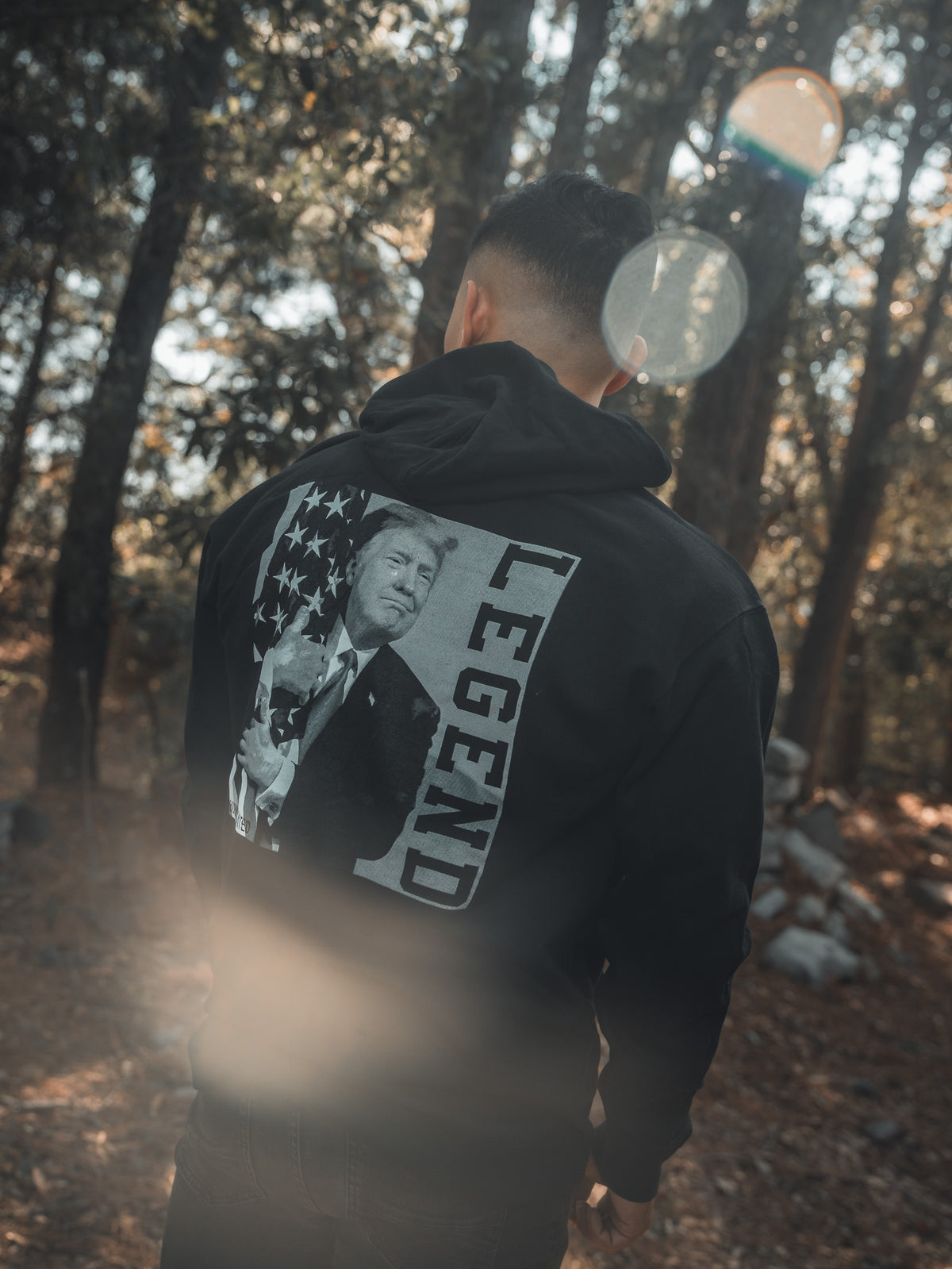 born united - legend trump hoodie black on model