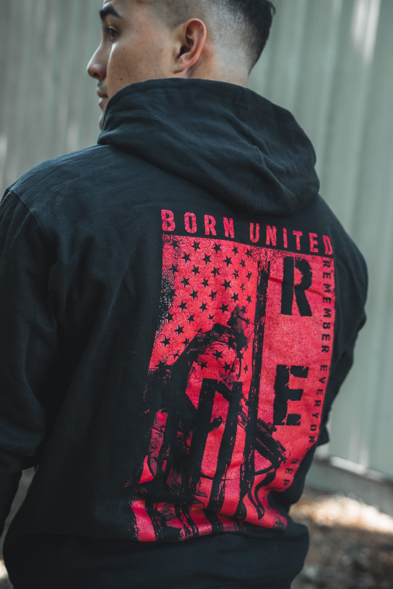 born united - r.e.d. friday hooded sweatshirt on model