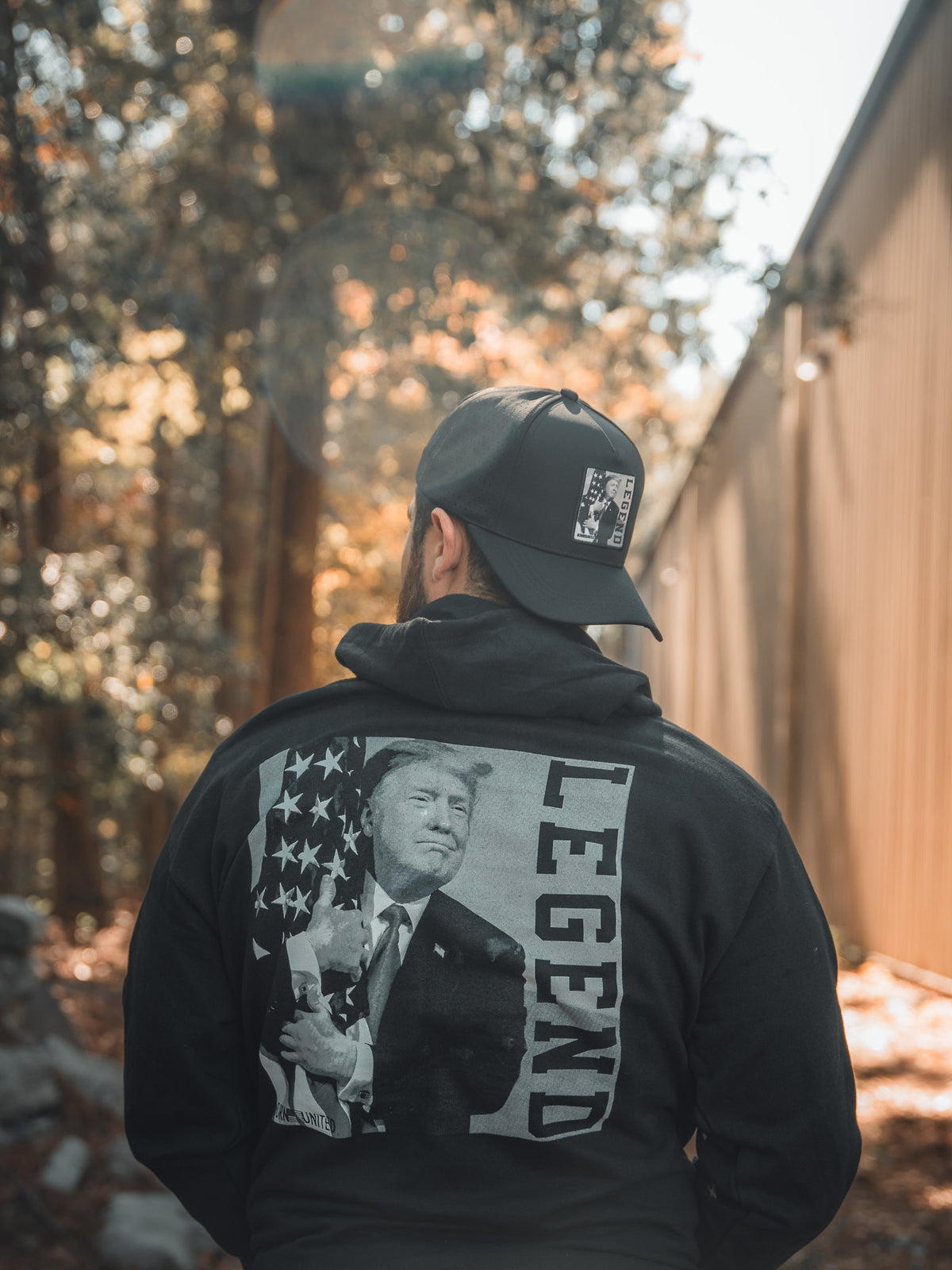 born united - legend trump hooded sweatshirt on model