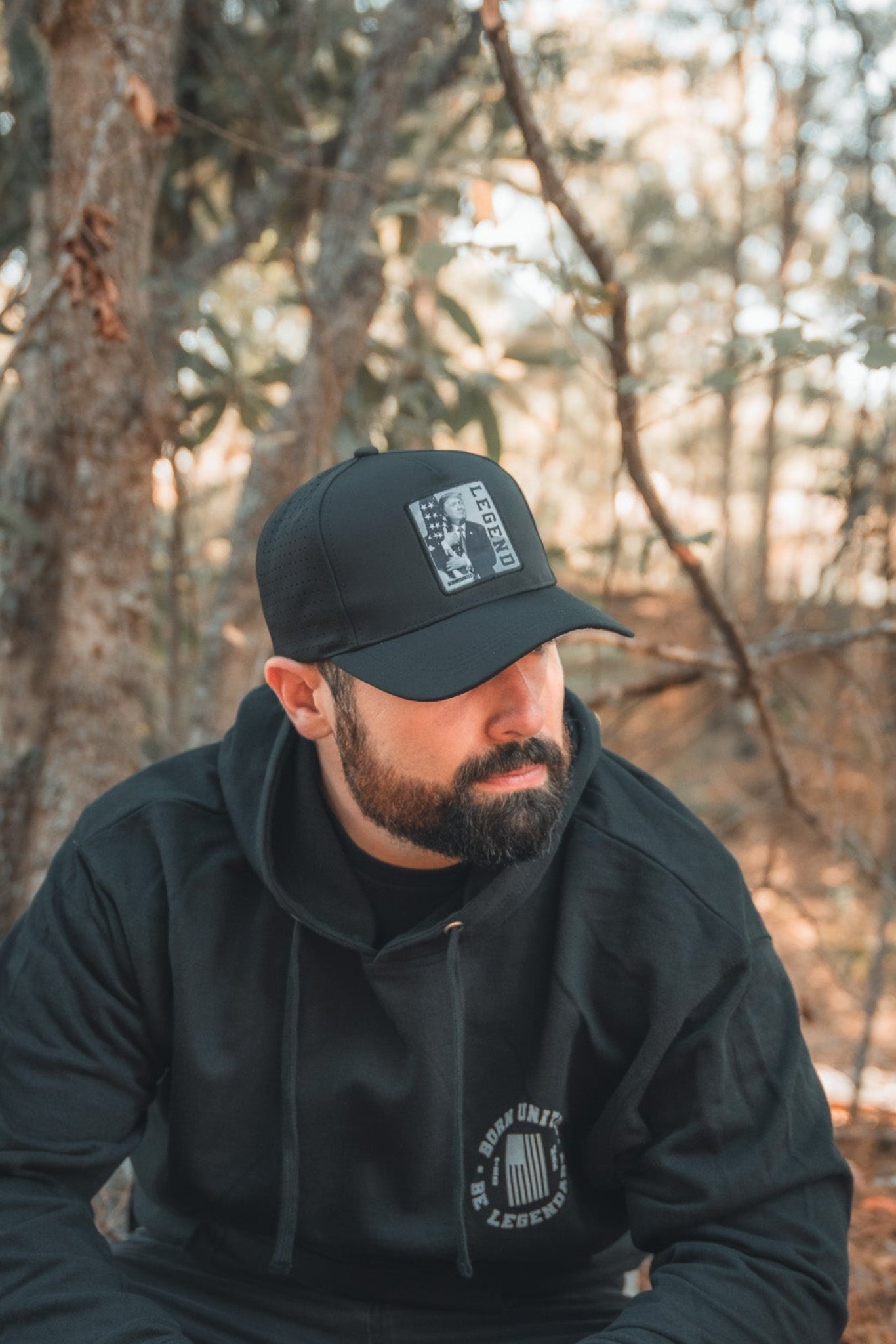 born united - legend trump hat on model