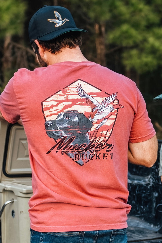 mucker bucket - lab premium tee on model