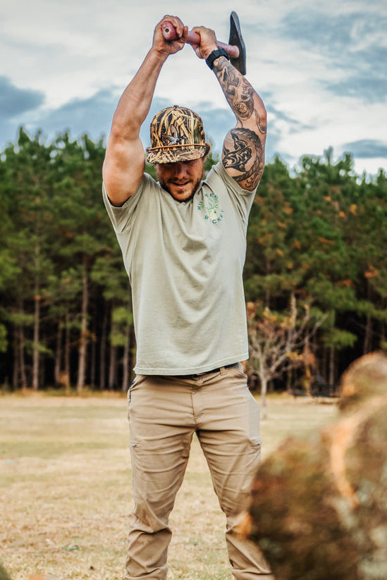 mucker bucket - straw grass camo duck embroidered hat