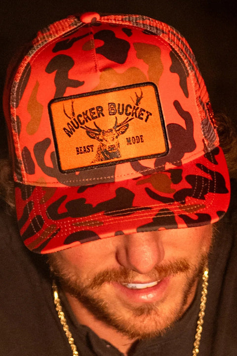 "Beast Mode" Orange Camo Trucker Bucket