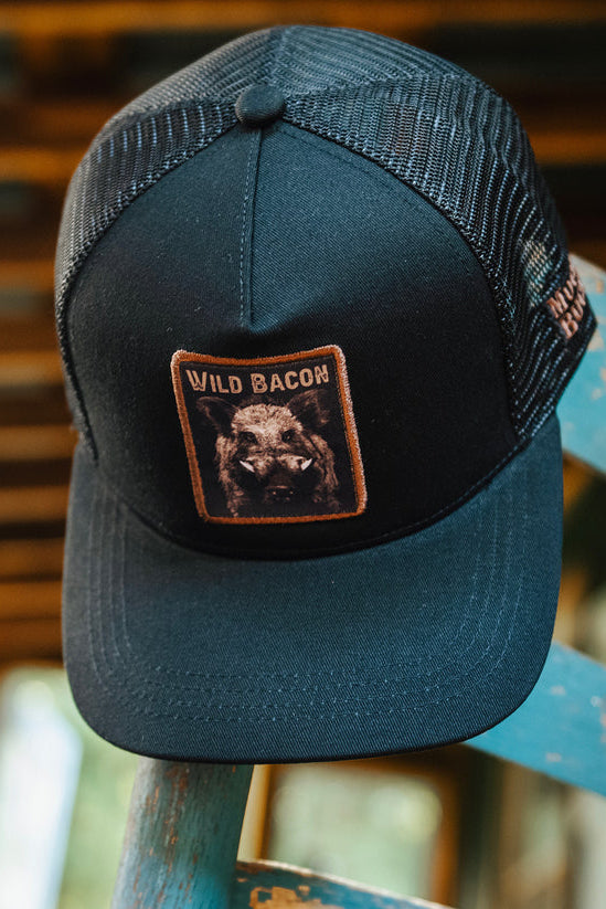 mucker bucket - wild bacon og hog trucker hat top view