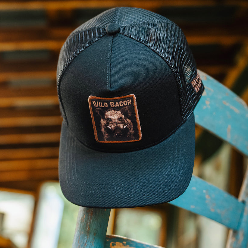 mucker bucket - wild bacon og hog trucker hat top view