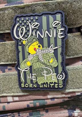 born united - winnie the pew pvc patch on backpack