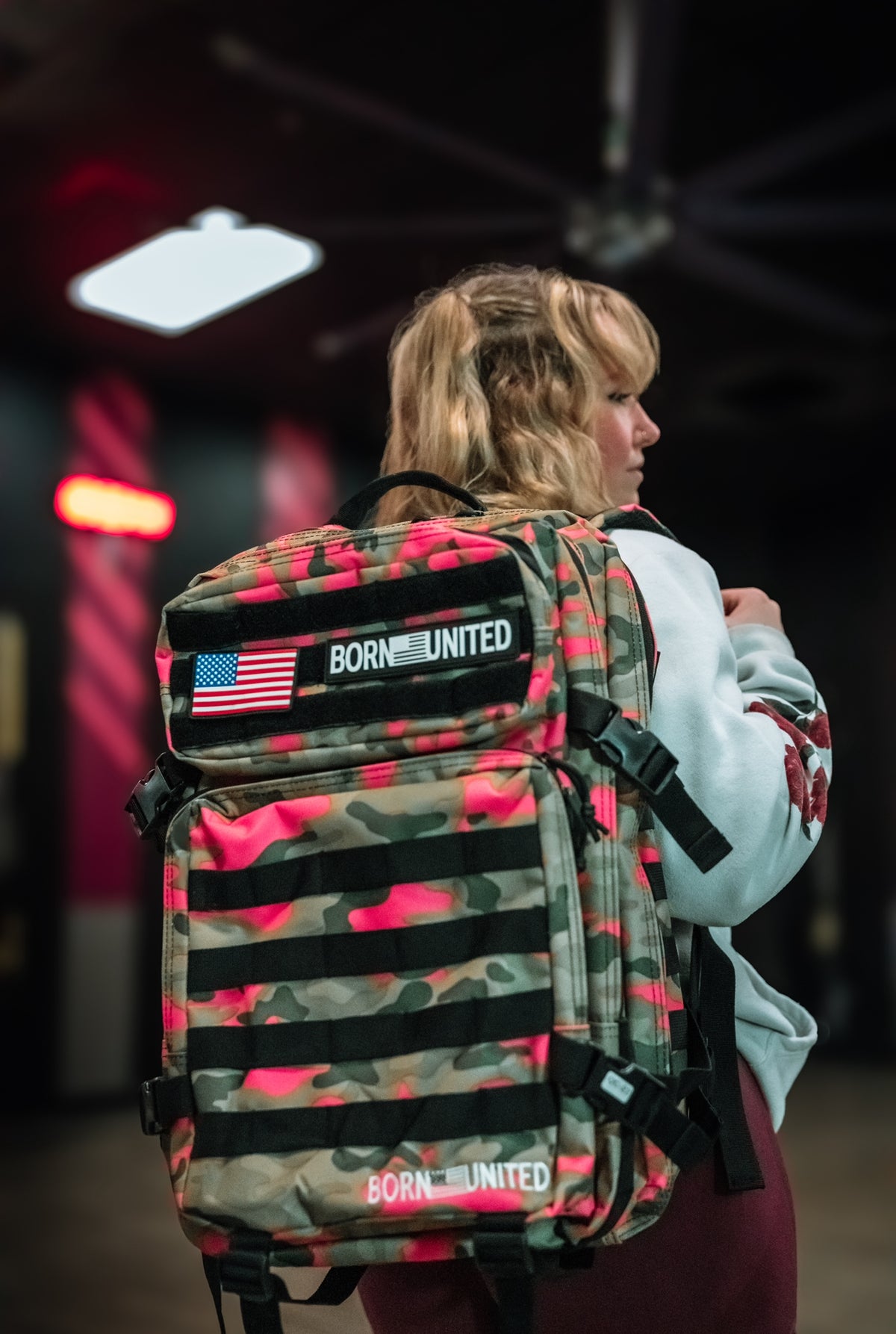 born united - tac-pac tactical backpack multi-cam pink on model