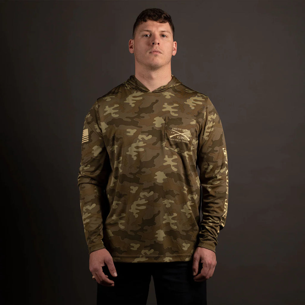 Hooded Fishing Shirt UV Blocking Black Camo – Grunt