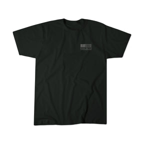 The Honey Badgerin black T-shirt by Born United Private Label features a small American flag and Born United text on the left chest, shown against a plain white background.