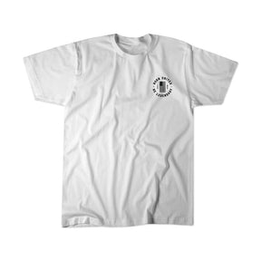 The Legend - Dolly by Born United Private Label is a white T-shirt with a small black logo on the upper left chest, featuring two crossing dumbbells surrounded by Squad Day Pride and No Exceptions.
