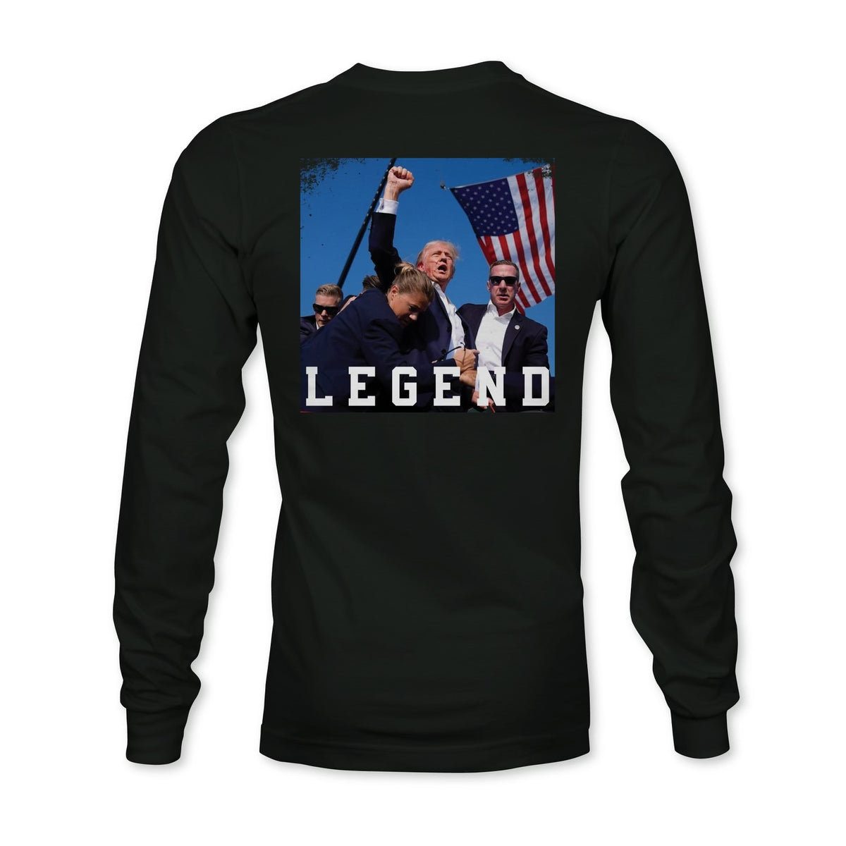 born united - forever legend black trump long sleeve shirt back