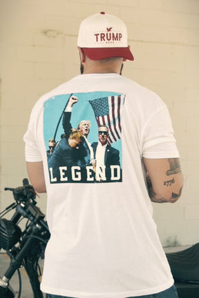 born united - forever legend white trump tee shirt on model