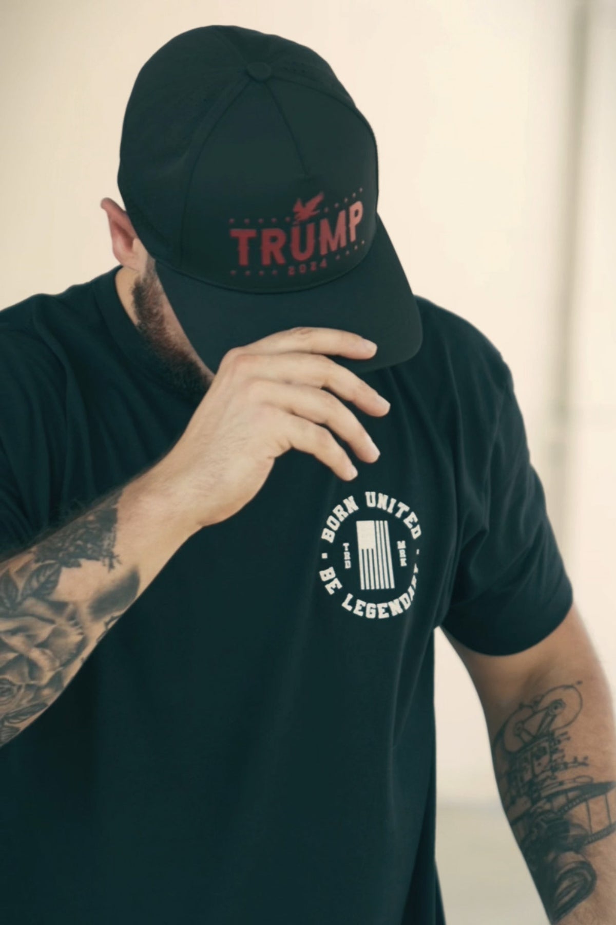 born united - trump 2024 snapback black on model