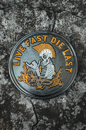 relentless betrayal - live fast die last challenge coin front