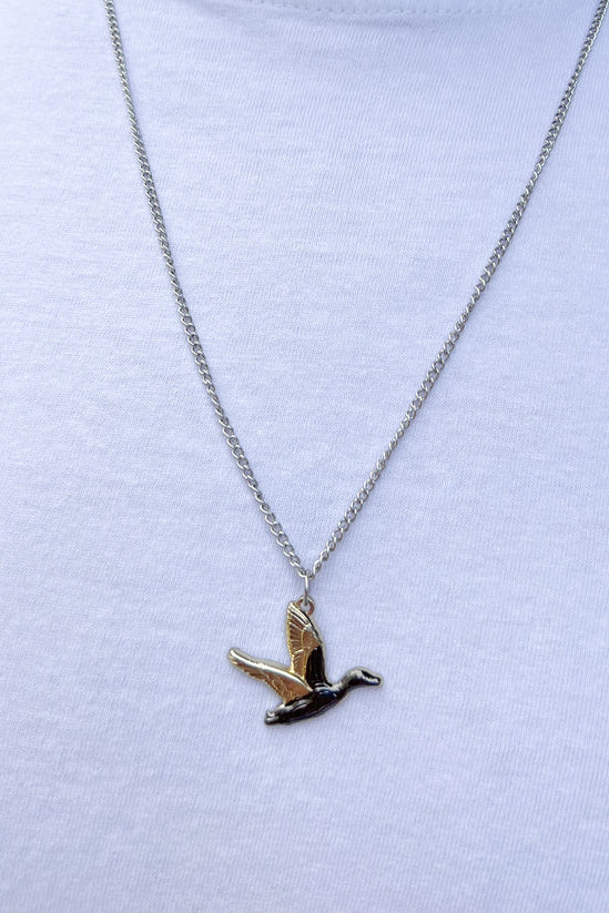 mucker bucket - duck it golden wings pendant on chain necklace