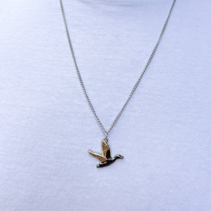 mucker bucket - duck it golden wings pendant on chain necklace