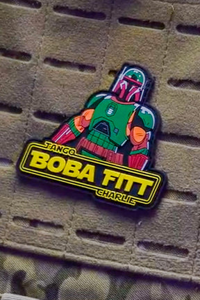 Boba Fett patch with 'Tango Charlie' text on a textured surface
