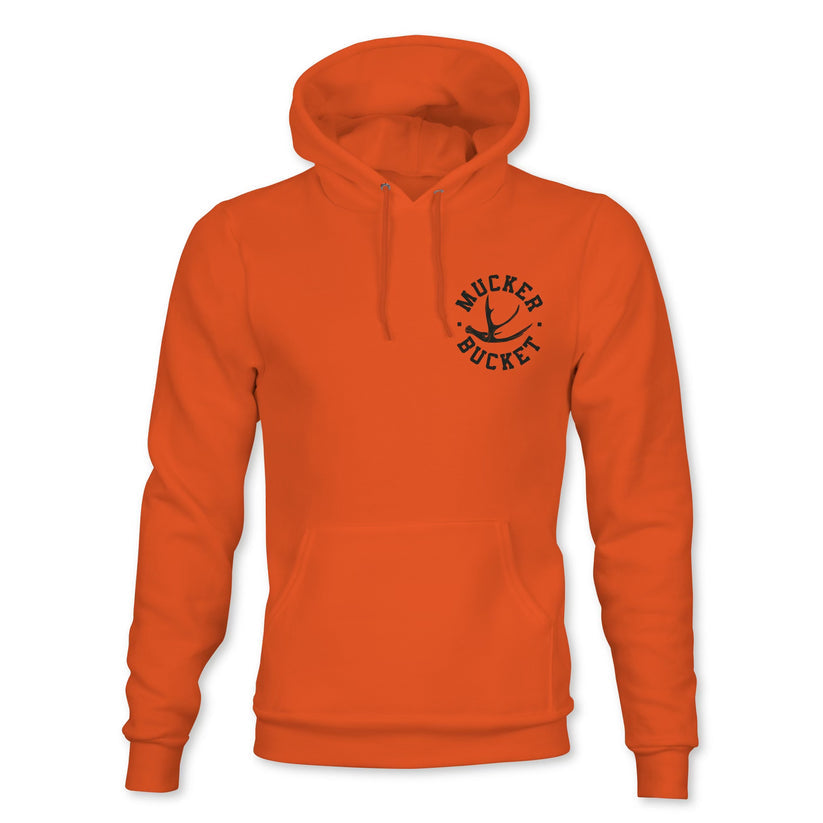 mucker bucket - monster buck hunter orange premium hoodie front