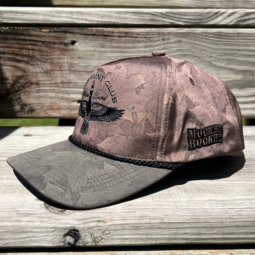 mucker bucket - duck hunt club swamp leaf hat side