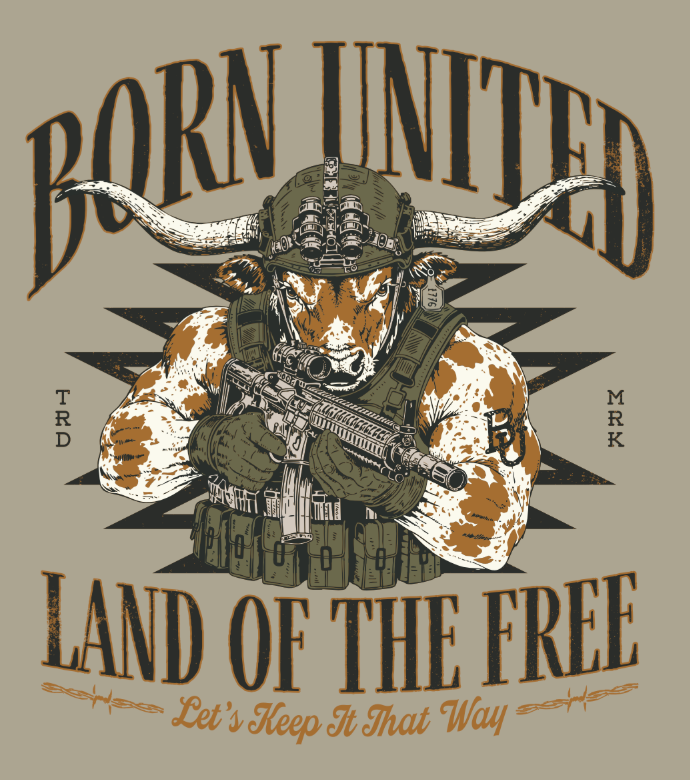 Showcase your pride with the Freedom Frontier PVC Patch by Born United Private Label. This bold 3-inch Velcro patch features a dynamic illustration of a bull in military gear holding a rifle, highlighted by the patriotic text: “Born United, Land of the Free, Let’s Keep It That Way.” Perfect for making a striking statement on any pack or jacket.